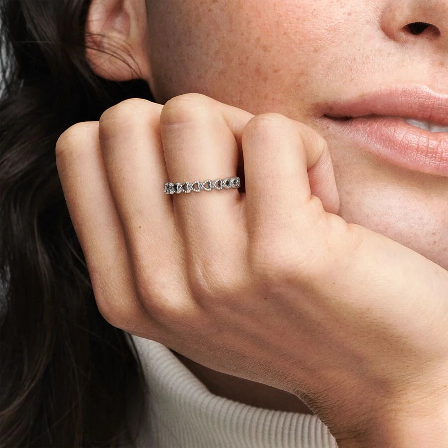 Openwork heart silver ring