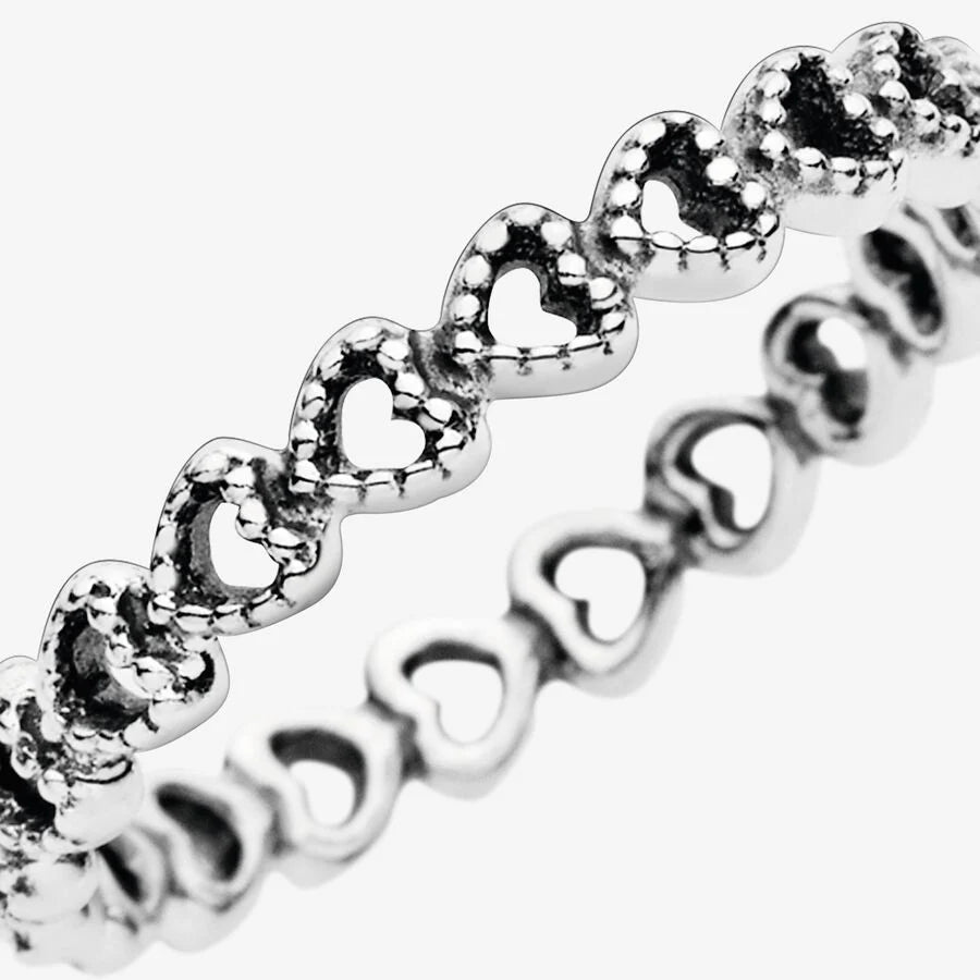 Openwork heart silver ring