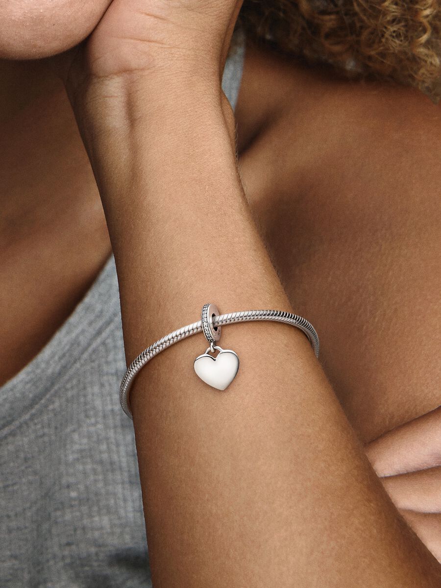 Engravable Heart Tag Dangle Charm Snake Chain Slider Bracelet Set