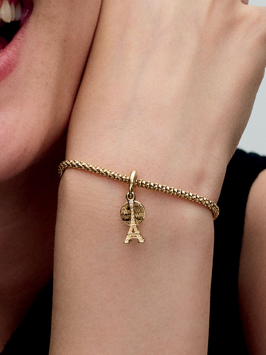 Paris Eiffel Tower Lab-Grown Diamond Engravable Double Dangle Charm