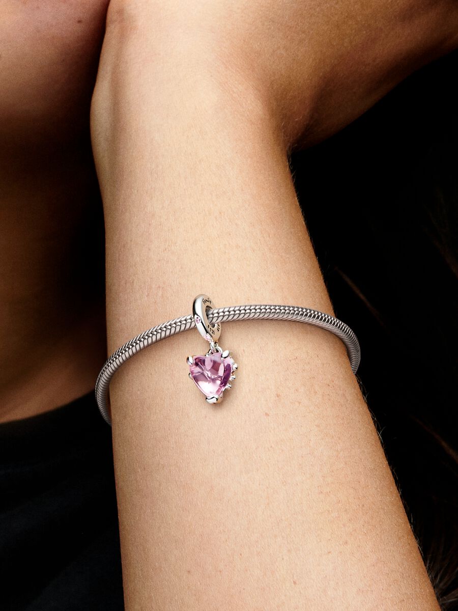 Pink Family Tree & Heart Dangle Charm