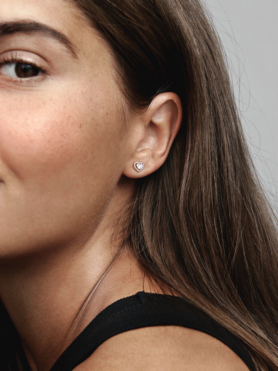 Sparkling Elevated Heart Stud Earrings