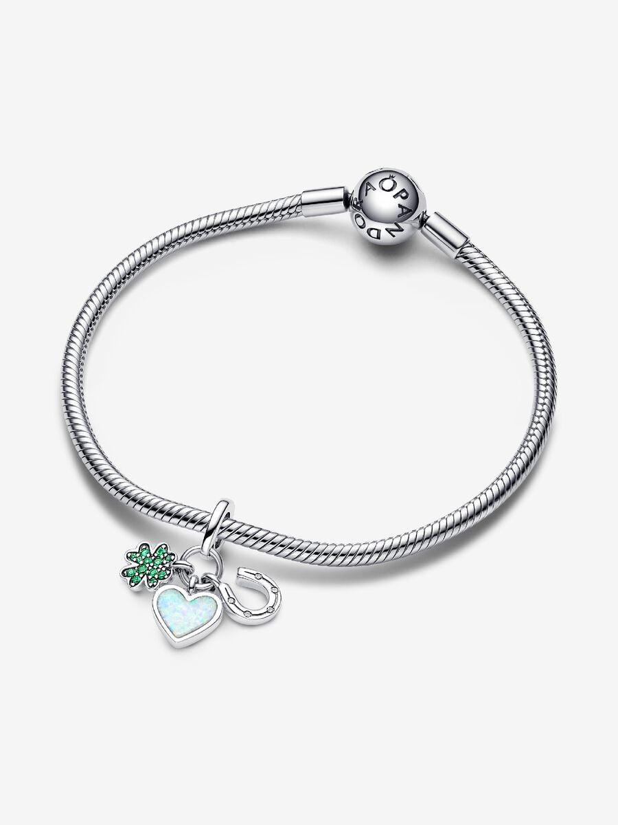 Four Leaf Clover, Heart and Horseshoe Triple Dangle Charm