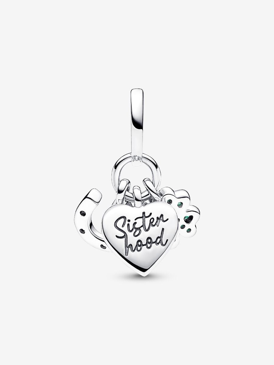 Four Leaf Clover, Heart and Horseshoe Triple Dangle Charm