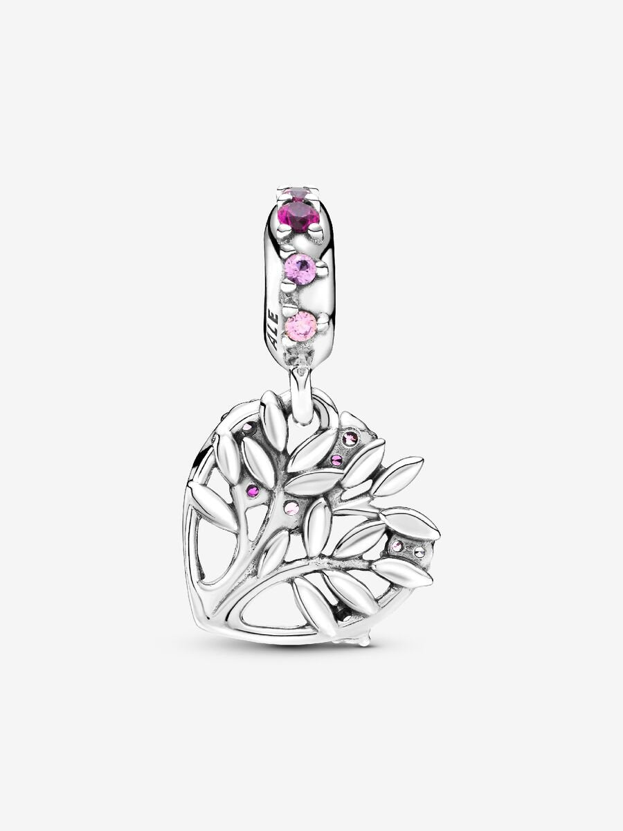 Pink Heart Family Tree Dangle Charm
