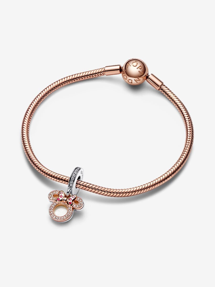 Disney Minnie Mouse Silhouette "Mom" Double Dangle Charm
Sterling silver, 14k rose gold plating