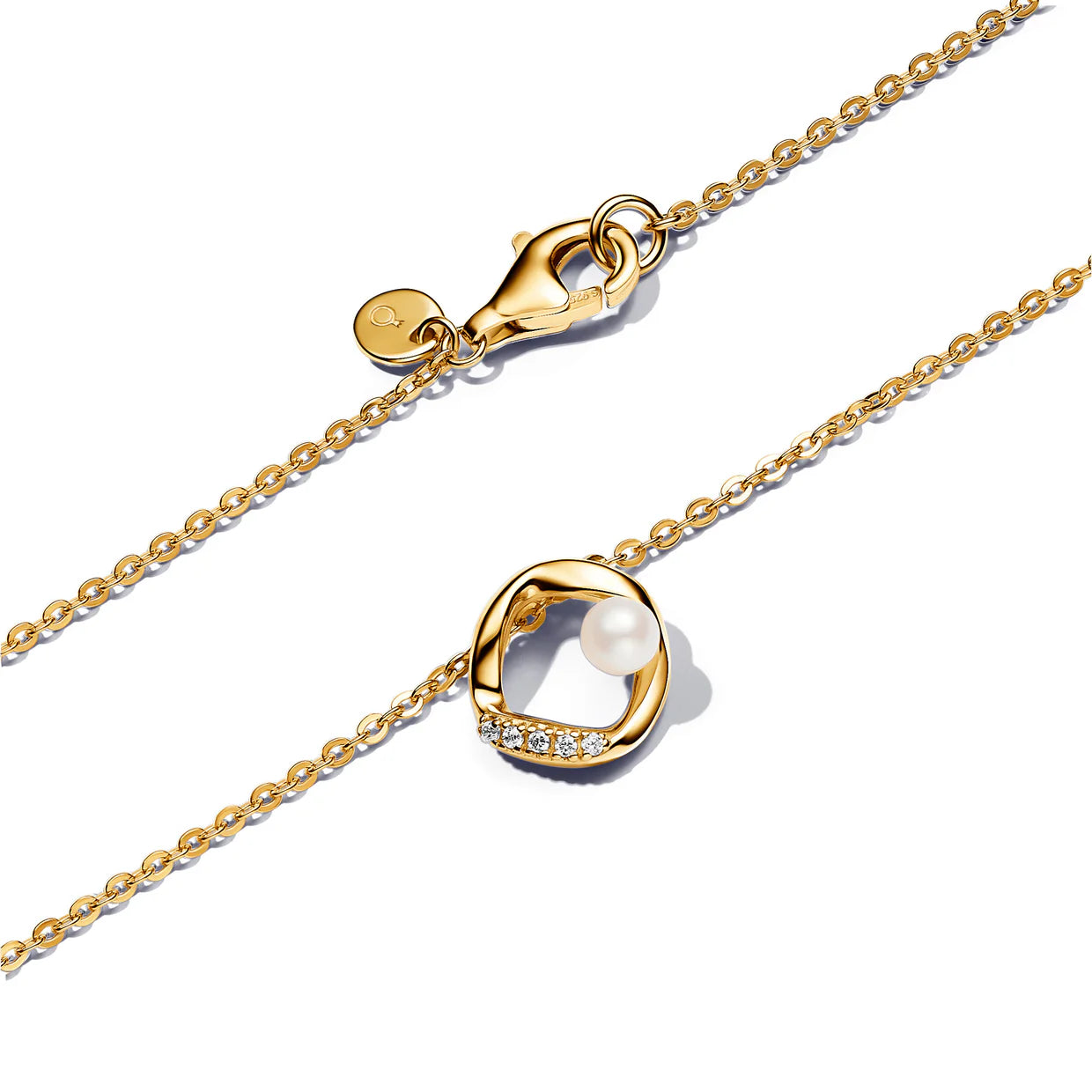 Organically Shaped Pavé Circle & Treated Freshwater Cultured Pearl Collier Necklace
14k gold plating