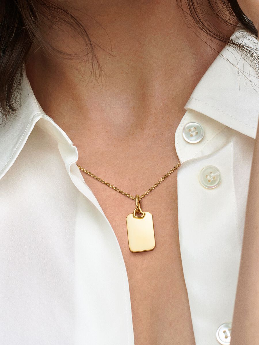 Engravable Rectangle Tag Pendant
14k gold plating