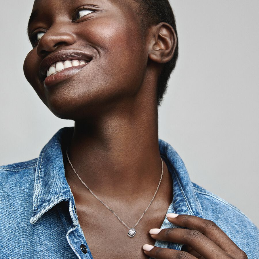 Rectangular Sparkling Halo Collier Necklace