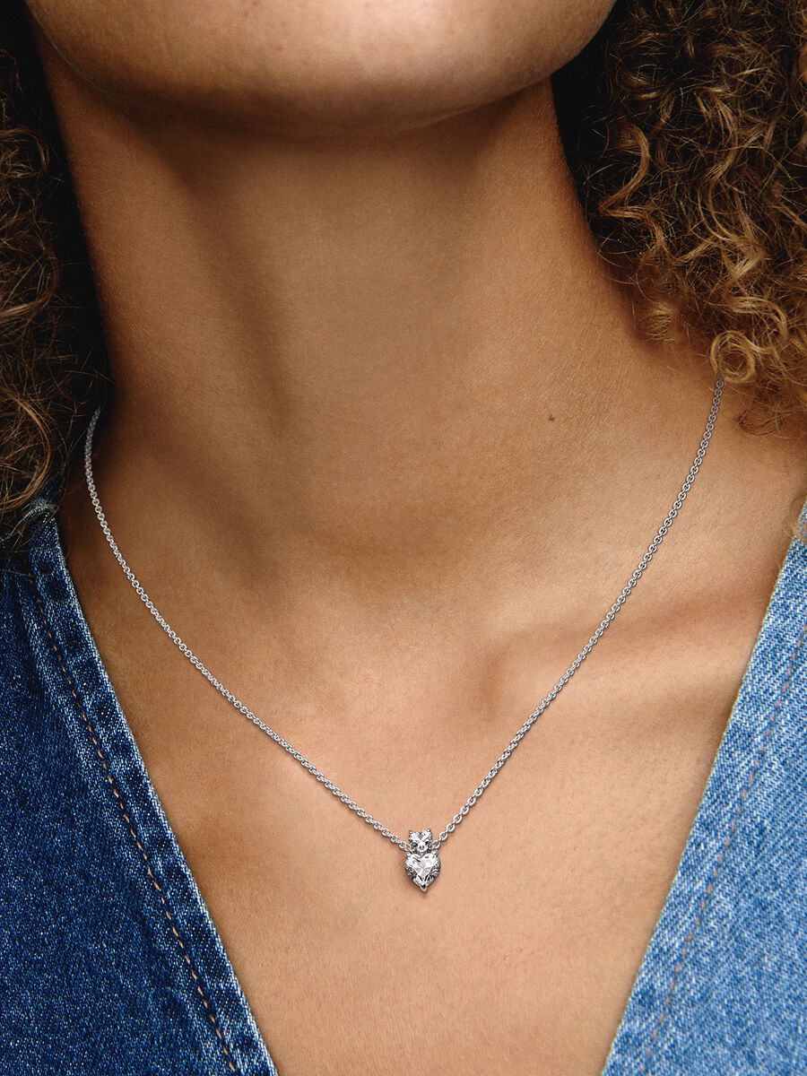 Double Heart Pendant Sparkling Collier Necklace Sterling silver