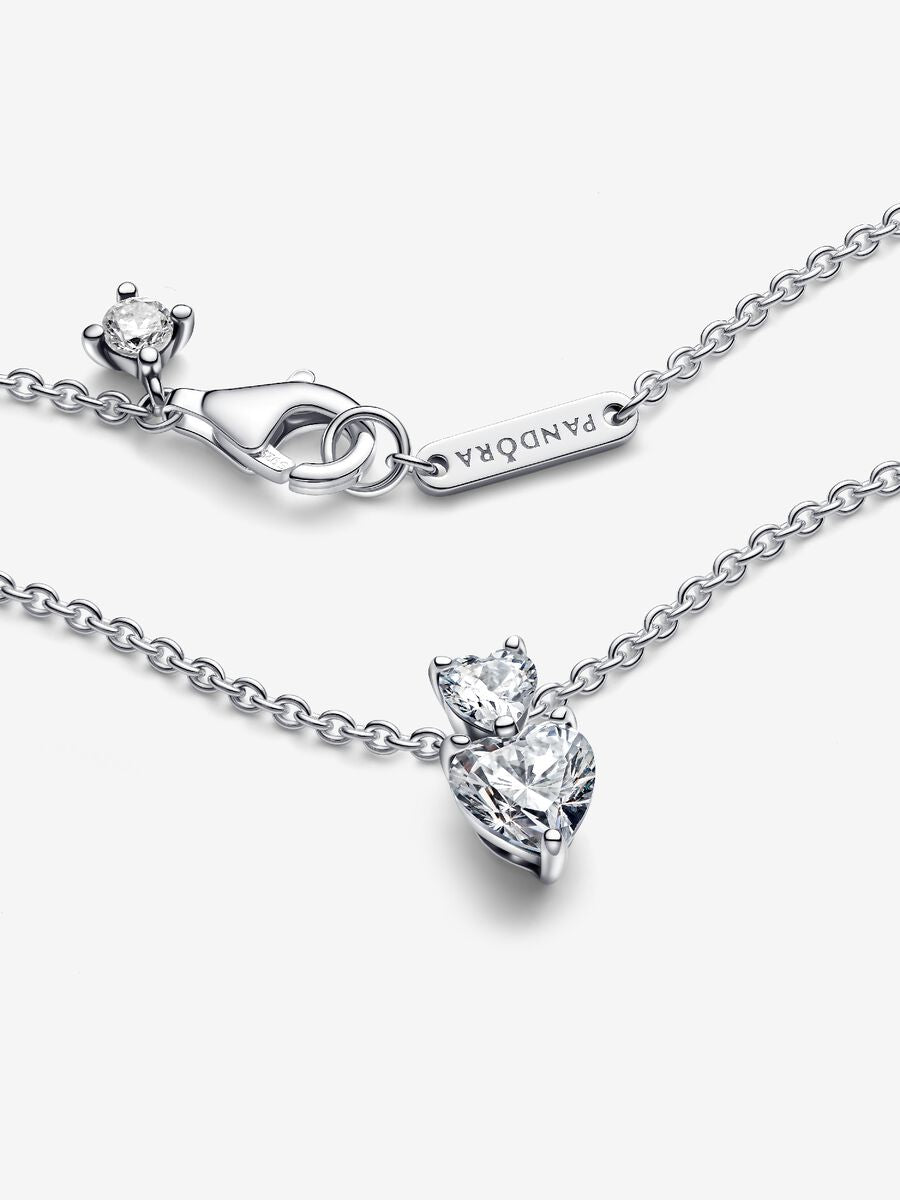 Double Heart Pendant Sparkling Collier Necklace Sterling silver