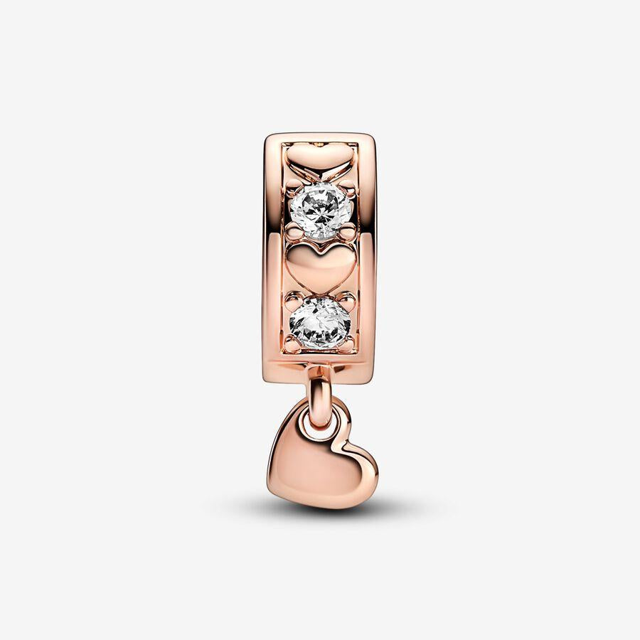 Heart 14k rose gold-plated clip with clear cubic zirconia and silicone grip