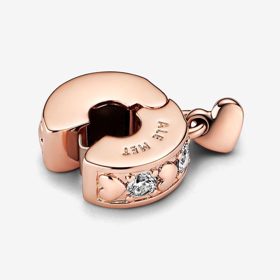 Heart 14k rose gold-plated clip with clear cubic zirconia and silicone grip
