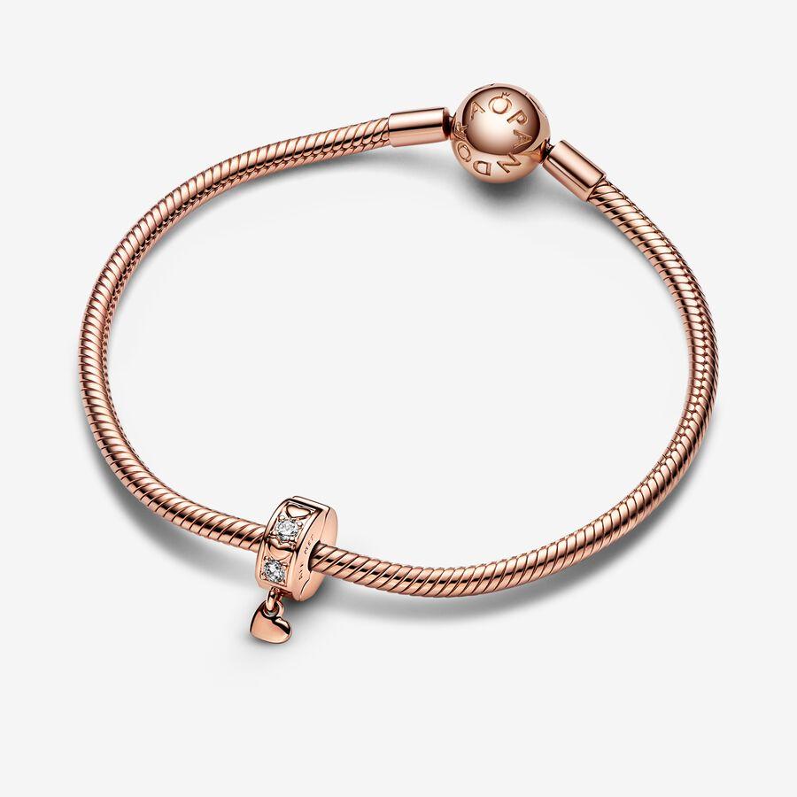 Heart 14k rose gold-plated clip with clear cubic zirconia and silicone grip
