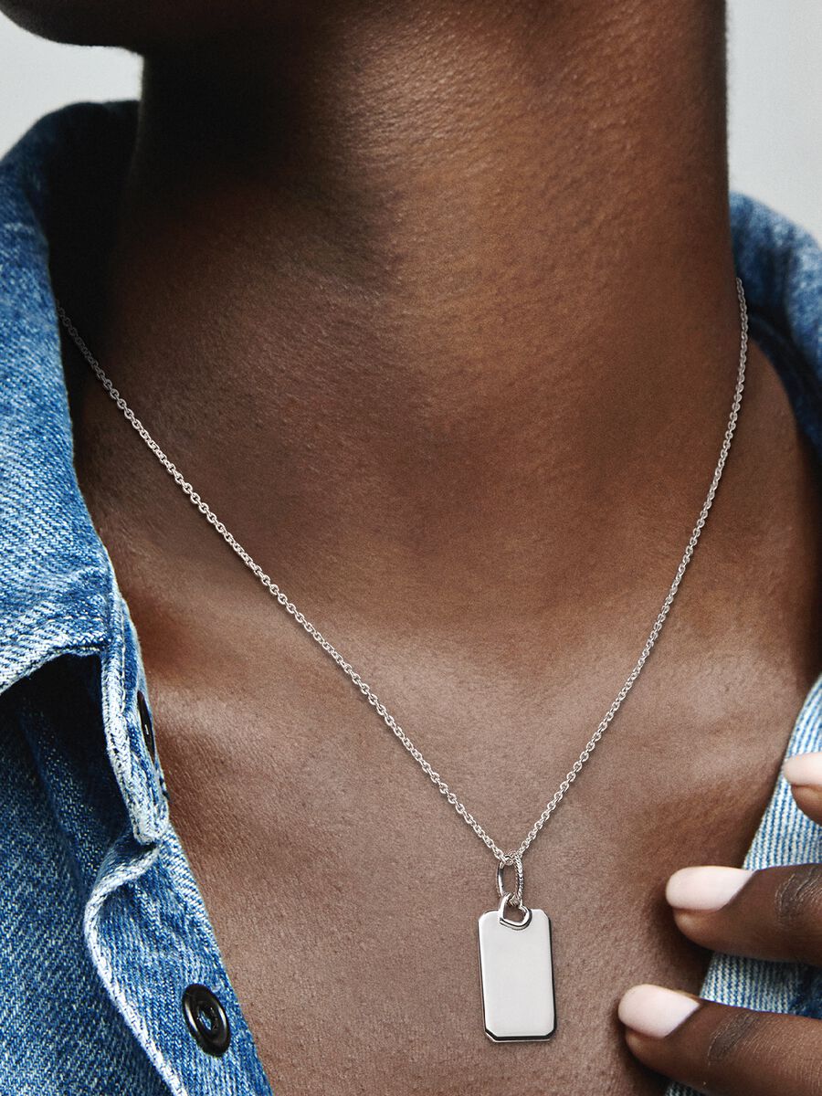 Engravable Rectangle Tag Pendant Necklace Set