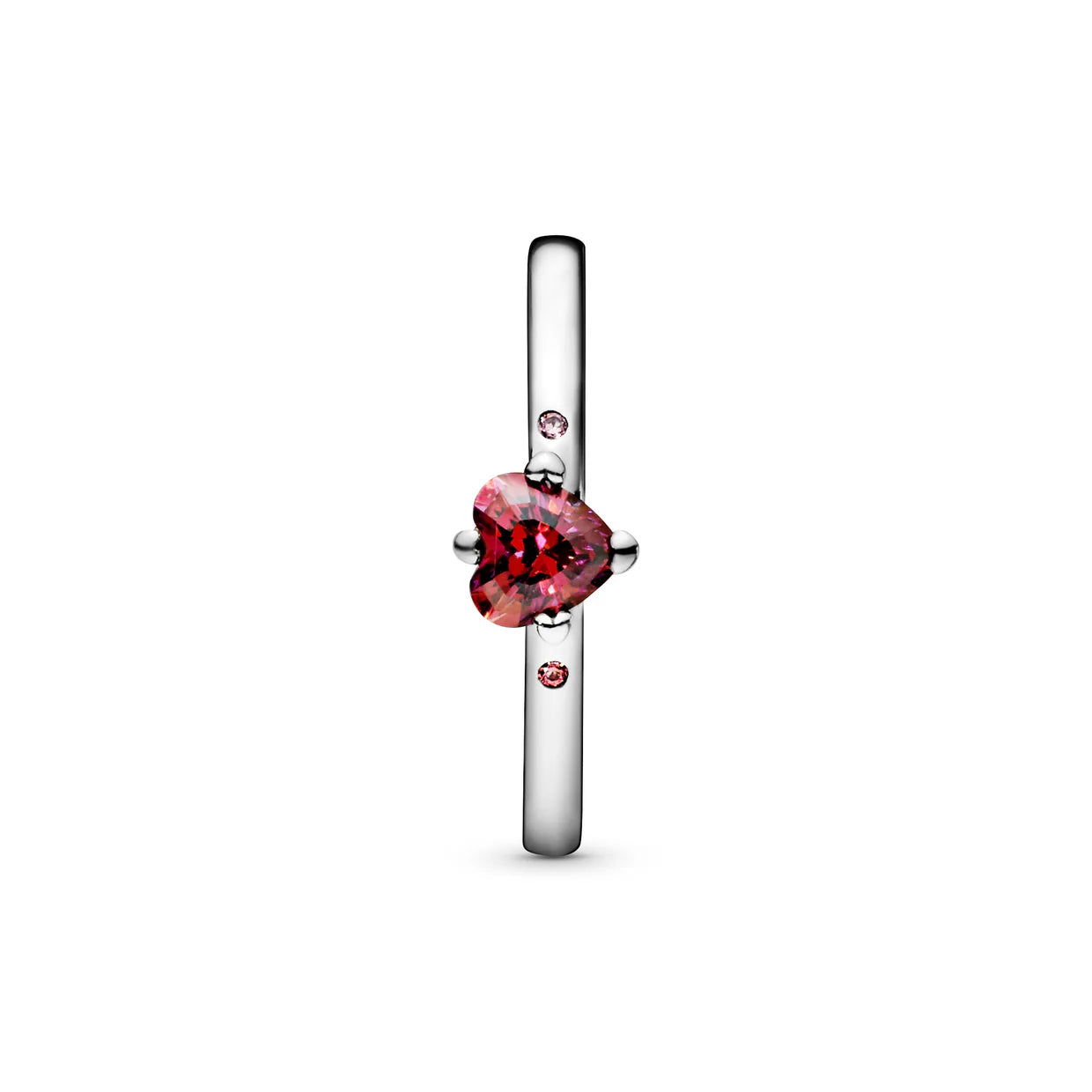 Heart silver ring with red, fancy pink and fancy fuchsia pink cubic zirconia