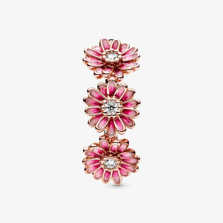 Daisy 14k rose gold-plated ring with clear cubic zirconia and shaded pink enamel
