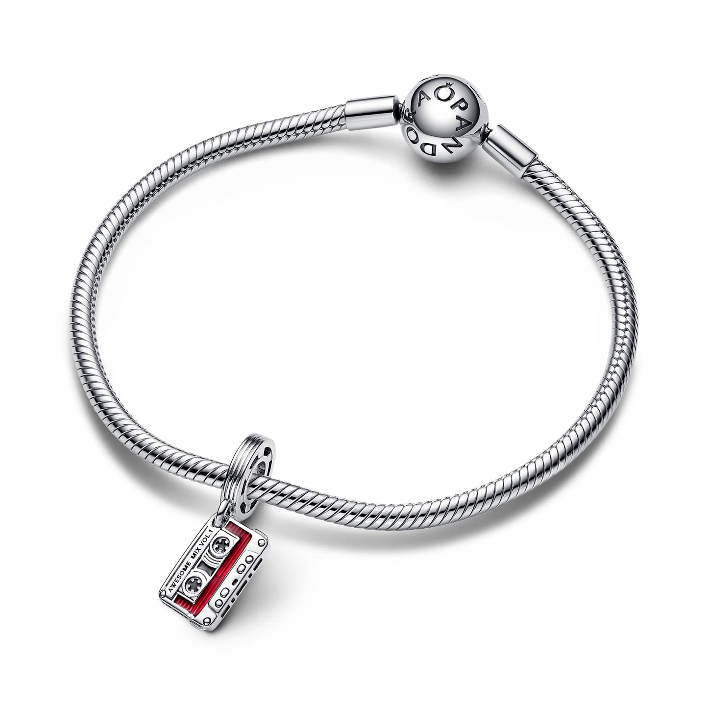 Marvel Cassette Tape Sterling Silver Dangle With Black And Transparent Red Enamel