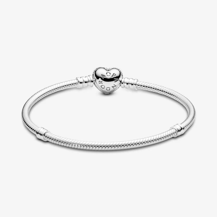 pandora bracelet with heart-shaped clasp and cubic zirconia