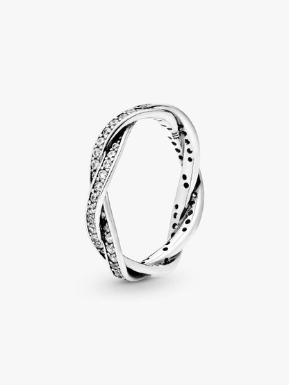 Braided Pave Silver Ring With Cubic Zirconia