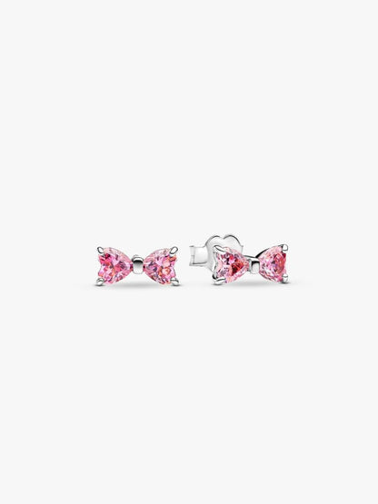 Sparkling Pink Bow Stud Earrings