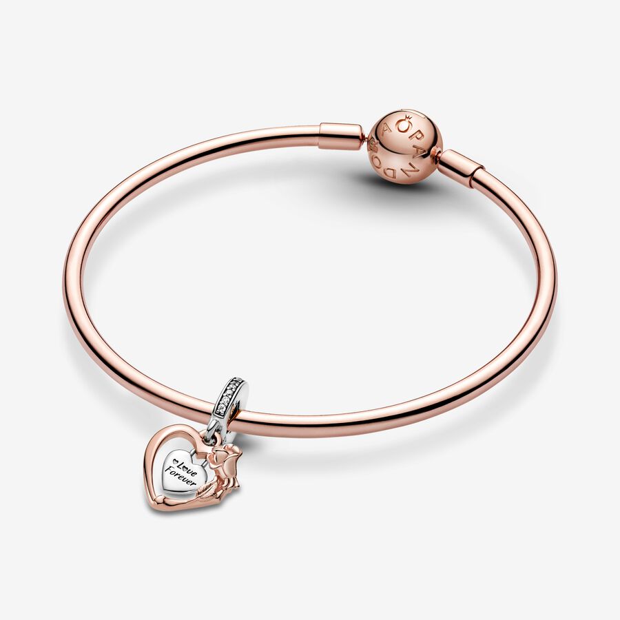 Heart & Rose Flower Dangle Charm