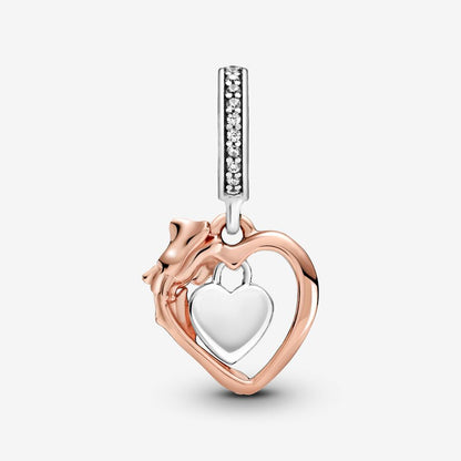 Heart & Rose Flower Dangle Charm