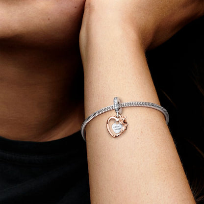 Heart & Rose Flower Dangle Charm