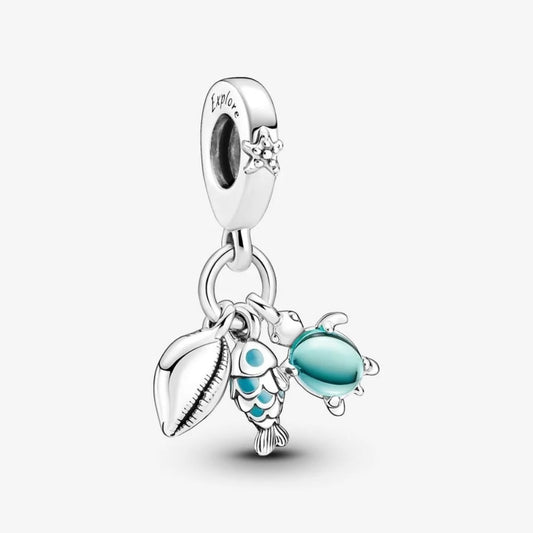 Fish, Sea Turtle & Conch Triple Dangle Charm