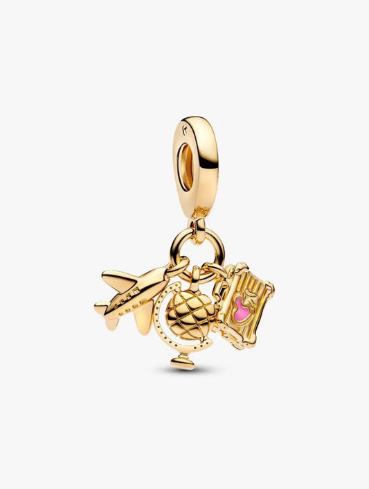 NEW | LIMITED EDITION Airplane, Globe & Suitcase Triple Dangle Charm