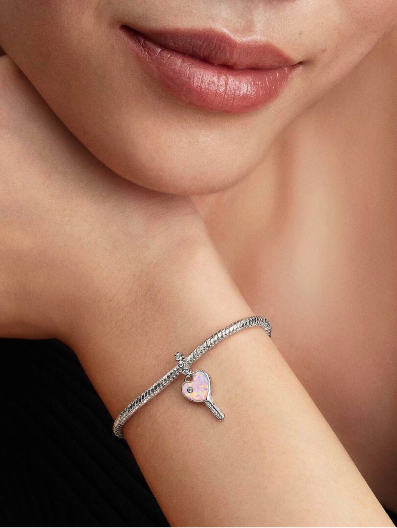 Opalescent Heart Key Dangle Charm