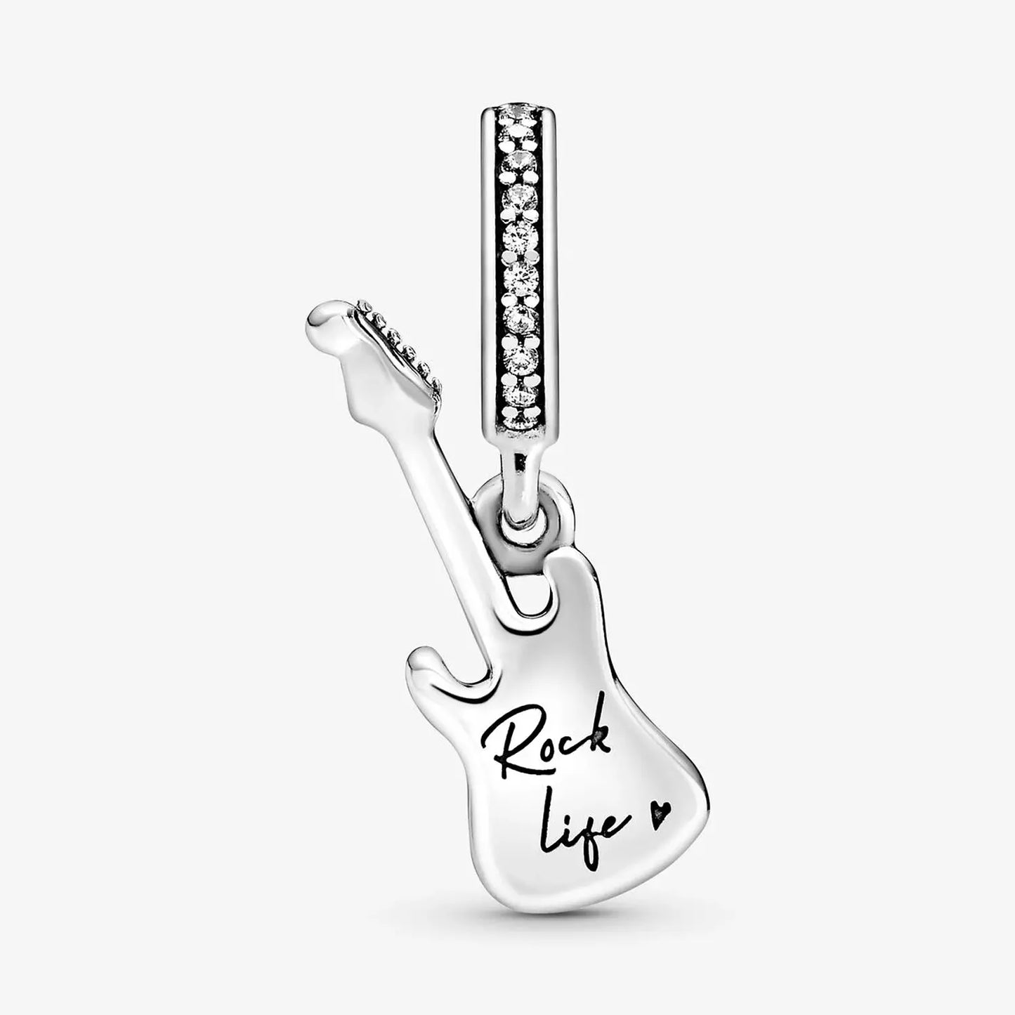 Guitar sterling silver dangle with clear cubic zirconia
