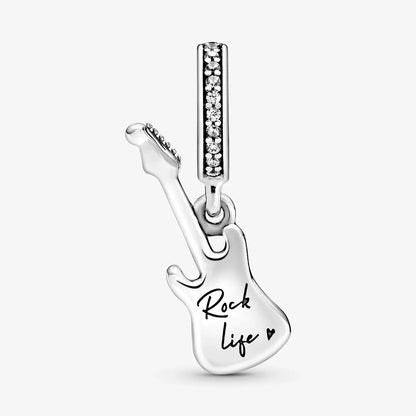 Guitar sterling silver dangle with clear cubic zirconia