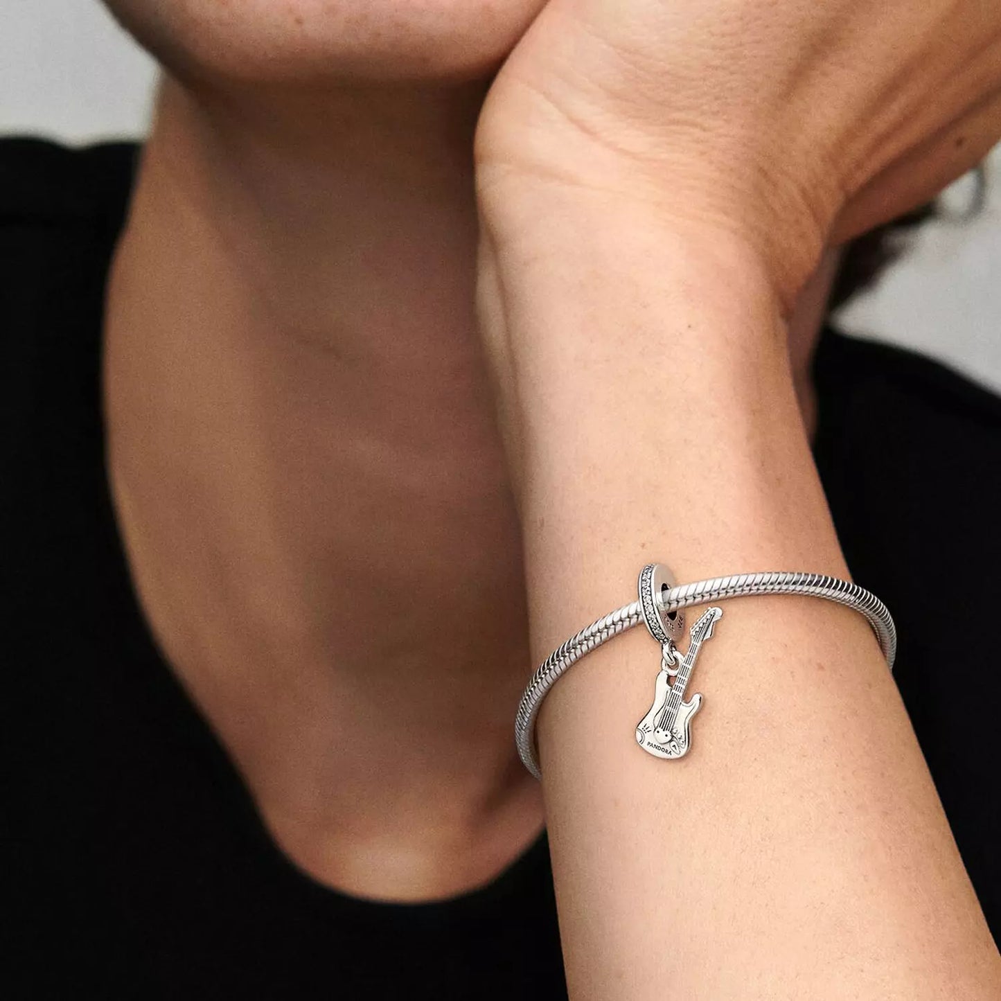Guitar sterling silver dangle with clear cubic zirconia