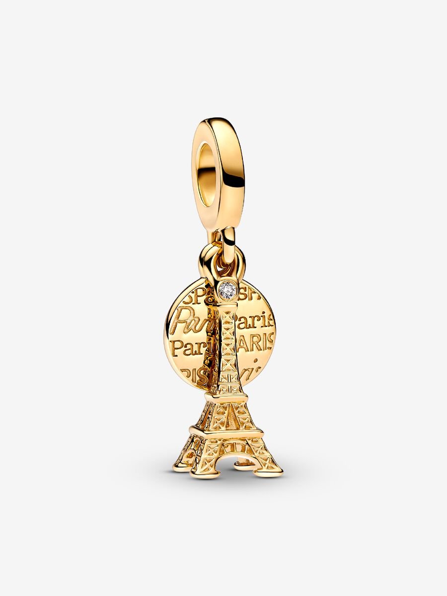 Paris Eiffel Tower Lab-Grown Diamond Engravable Double Dangle Charm