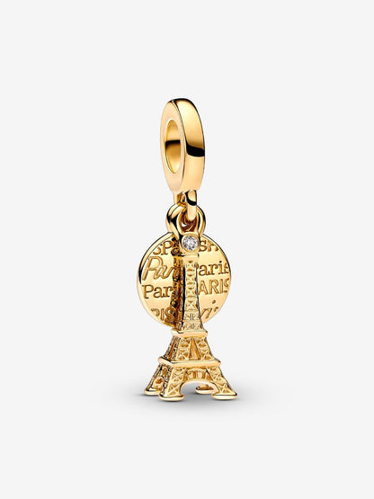 Paris Eiffel Tower Lab-Grown Diamond Engravable Double Dangle Charm