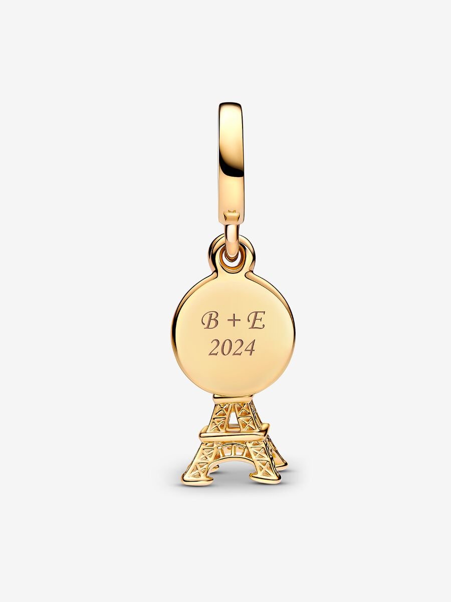 Paris Eiffel Tower Lab-Grown Diamond Engravable Double Dangle Charm