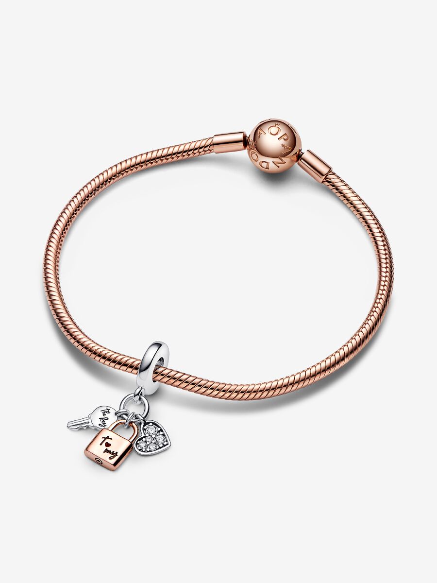 Two-tone Key, Padlock & Heart Triple Dangle Charm
