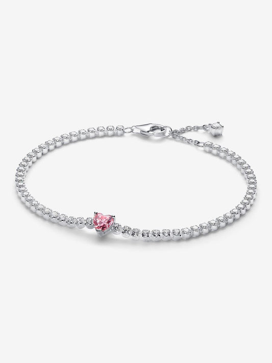 Pink Sparkling Heart Tennis Bracelet