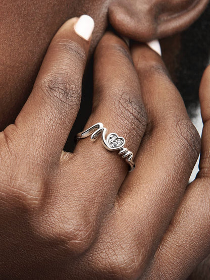 Mom Pavé Heart Ring
