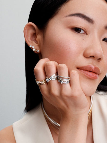 Sparkling Bow Double-row Ring