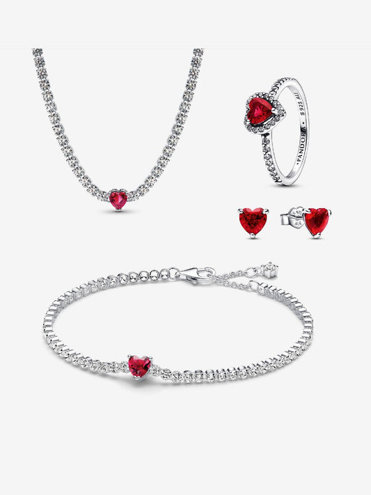 Red Sparkling Heart Tennis Jewelry Set