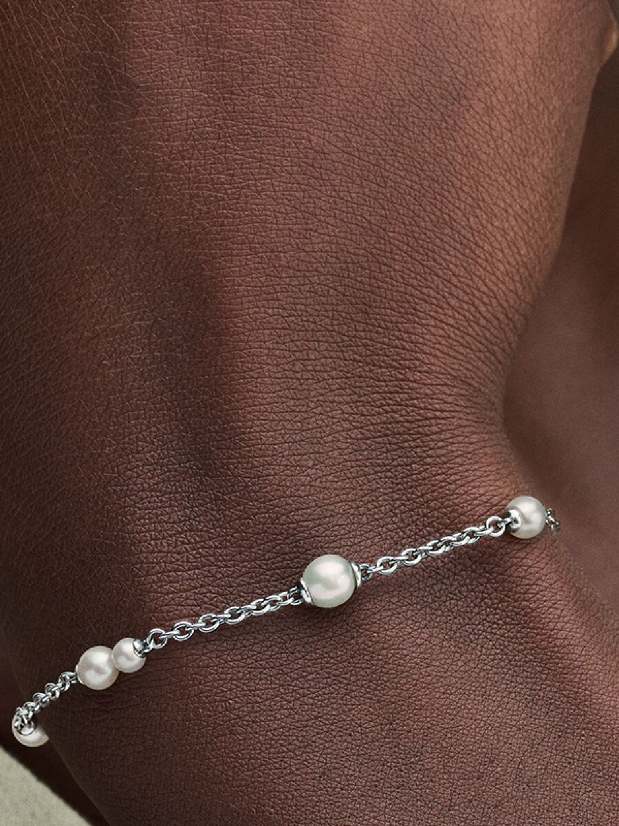 Treated Freshwater Cultured Pearl Station Chain Bracelet