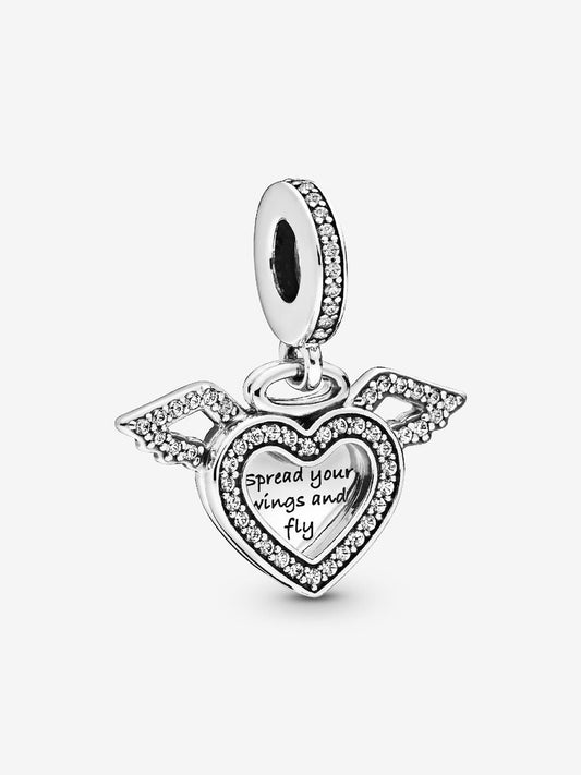 Heart and Angel Wings Dangle Charm