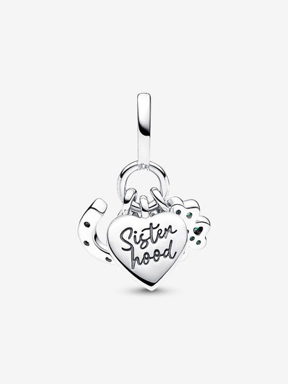 Four Leaf Clover, Heart and Horseshoe Triple Dangle Charm