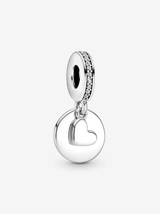 Engravable Heart Disc Dangle Charm
Sterling silver