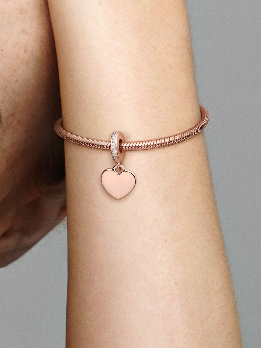 Engravable Heart Tag Dangle Charm
14k rose gold plating