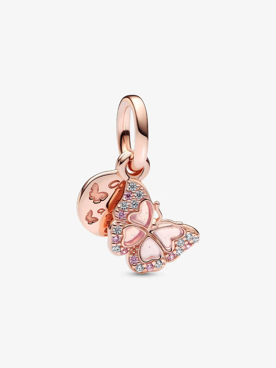 Pink Butterfly & Quote Double Dangle Charm
14k rose gold plating