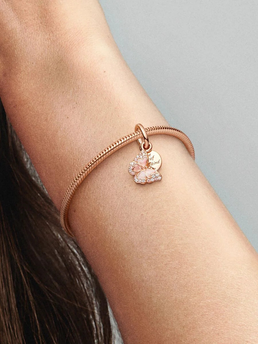 Pink Butterfly & Quote Double Dangle Charm
14k rose gold plating