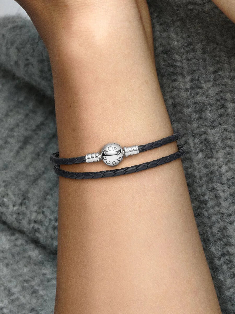 Double Black Leather Bracelet
